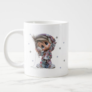 Aangepaste Schattige Rockster Jongen Muziek Grote Koffiekop