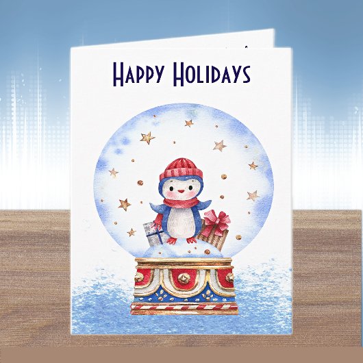 Aangepaste, schattige sneeuwbolpinguïn kerstkaart kaart