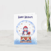 Aangepaste, schattige sneeuwbolpinguïn kerstkaart kaart (Voorkant)