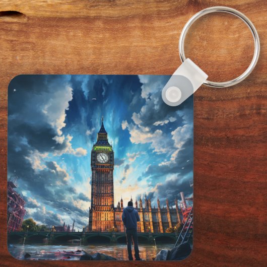 Aangepaste schattige twee foto dubbelzijdig gepers sleutelhanger (Achterkant)