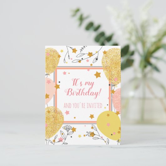 Aangepaste schattige verjaardagsfeestuitnodiging b uitnodiging briefkaart (Staand voorkant)