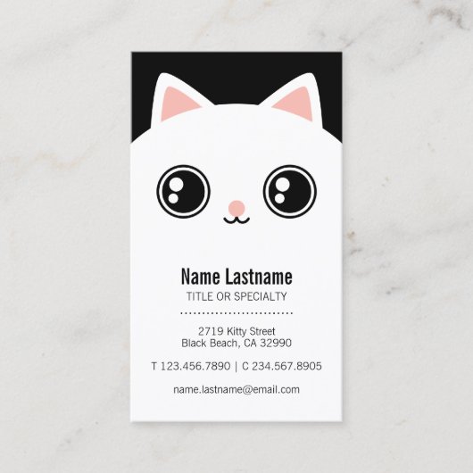 Aangepaste Schattige Wit Kat Gezicht Pet Sitter Sj Visitekaartje (Voorkant)