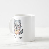 Aangepaste Schattige Wolf Leest een Boek Koffiemok (Voorkant links)