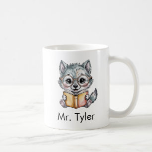 Aangepaste Schattige Wolf Leest een Boek Koffiemok