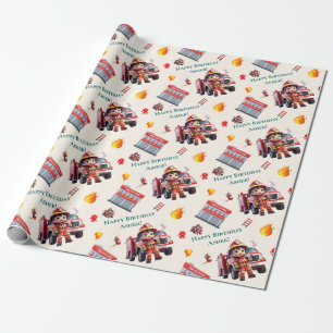 Aangepaste Schattigee 3D Brandweerwagen voor Jonge Cadeaupapier
