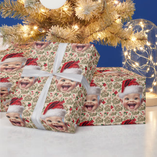 Aangepaste Schattigee Baby Face Santa Hat Kerstfot Cadeaupapier