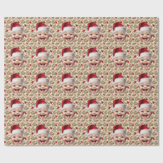 Aangepaste Schattigee Baby Face Santa Hat Kerstfot Cadeaupapier (Vlak)