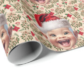 Aangepaste Schattigee Baby Face Santa Hat Kerstfot Cadeaupapier (Rol Hoek)
