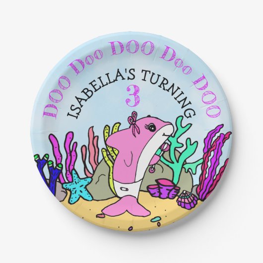 Aangepaste Schattigee Baby haai verjaardagsfeest Papieren Bordje (Voorkant)