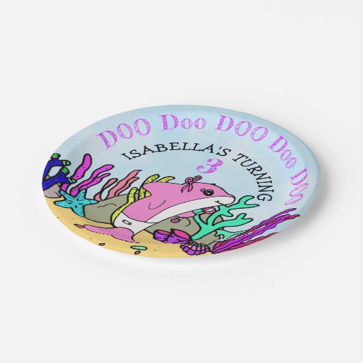 Aangepaste Schattigee Baby haai verjaardagsfeest Papieren Bordje (Gekanteld)