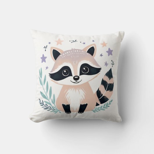 Aangepaste Schattigee Baby Wasbeer Kwekerij Boho K Kussen (Voorkant)