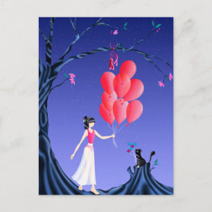 Aangepaste Schattigee Ballerina en Cat Night Sky B Briefkaart