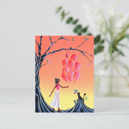 Aangepaste Schattigee Ballerina en Cat Sunset Brie Briefkaart (Staand voorkant)