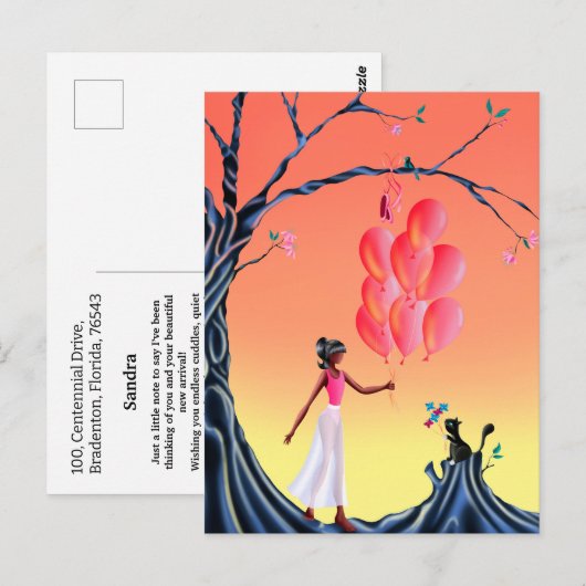 Aangepaste Schattigee Ballerina en Cat Sunset Brie Briefkaart (Voorkant / Achterkant)