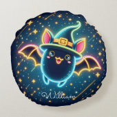 Aangepaste Schattigee Bat Witch's Pet Halloween Nu Rond Kussen (Achterkant)