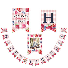 Aangepaste Schattigee Berry Eerste Verjaardag Roze Vlaggetjes