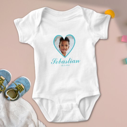 Aangepaste Schattigee Blauwe Baby Naam Foto Baby B Romper