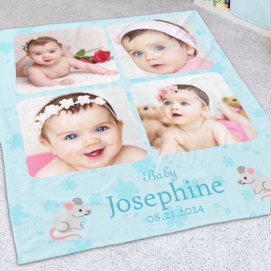 Aangepaste Schattigee Blauwe Baby Naam Foto Fleece Deken