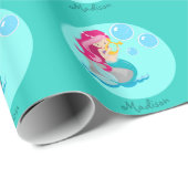 Aangepaste Schattigee Blauwgroen Zeemeermin Meisje Cadeaupapier (Rol Hoek)