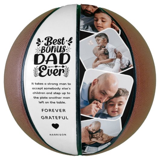 Aangepaste Schattigee Bonus Vader 4 Foto & Quote V Basketbal (Verticaal)