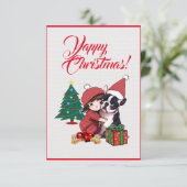 Aangepaste Schattigee Britse bulldog met meisje Xm Bedankkaart (Staand voorkant)