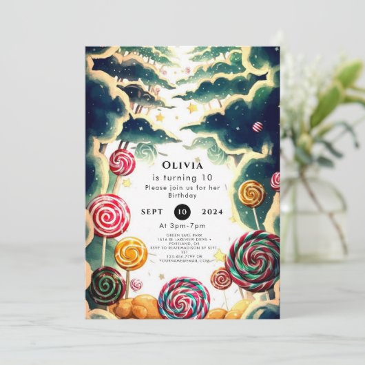 Aangepaste Schattigee Candyland Verjaardag Kaart (Staand voorkant)