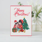 Aangepaste Schattigee Chihuahua Dog Met Meisje Xma Bedankkaart (Staand voorkant)