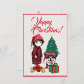 Aangepaste Schattigee Corgi hond met meisje Xmas K Bedankkaart (Voorkant / Achterkant)