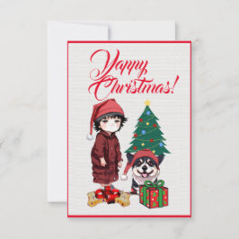 Aangepaste Schattigee Corgi hond met meisje Xmas K Bedankkaart