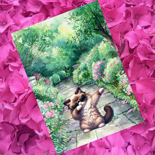 Aangepaste Schattigee Dancing Ragdoll Kat Verjaard Kaart