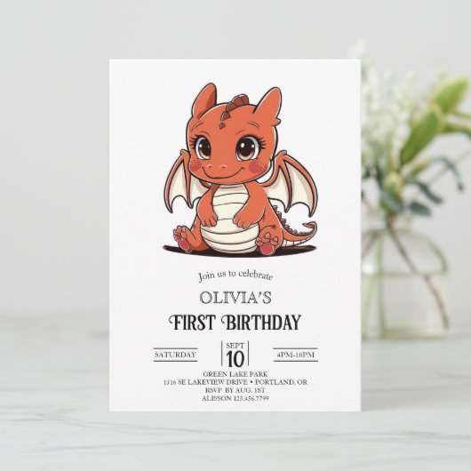 Aangepaste Schattigee digitale draak 1e verjaardag Kaart (Staand voorkant)