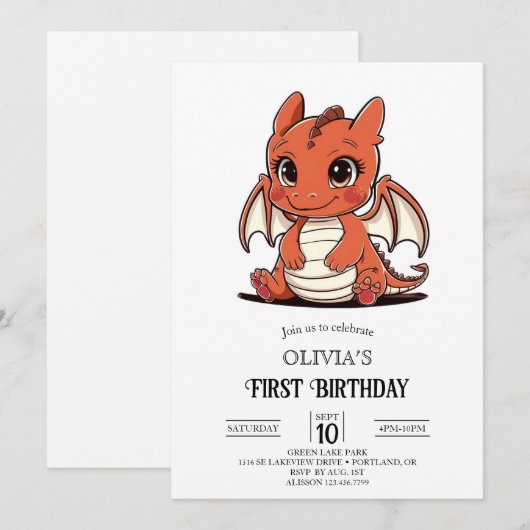 Aangepaste Schattigee digitale draak 1e verjaardag Kaart (Voorkant / Achterkant)