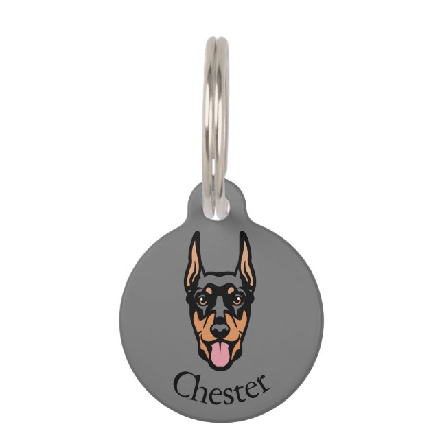 Aangepaste Schattigee Doberman Dog Huisdierpenning (Voorkant)