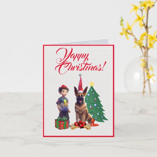 Aangepaste Schattigee Duitse herder met klein meis Kaart (Gele Bloem)