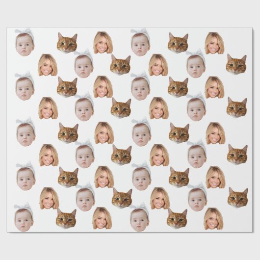 Aangepaste Schattigee Familie Gezicht 3 Foto's Cadeaupapier (Vlak)