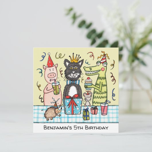 Aangepaste Schattigee feestbeesten Verjaardagsuitn (Staand voorkant)