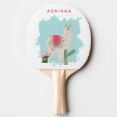 Aangepaste Schattigee Fiesta Llama & Cactus Tafelt Tafeltennisbatje (Achterkant)