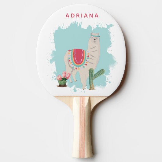Aangepaste Schattigee Fiesta Llama & Cactus Tafelt Tafeltennisbatje (Achterkant)