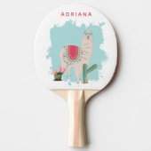 Aangepaste Schattigee Fiesta Llama & Cactus Tafelt Tafeltennisbatje (Voorkant)