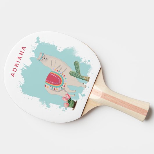 Aangepaste Schattigee Fiesta Llama & Cactus Tafelt Tafeltennisbatje (Zijkant)