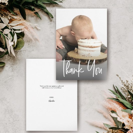 Aangepaste Schattigee foto handlettering Eerste ve Bedankkaart