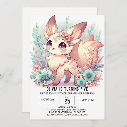 Aangepaste Schattigee Fox Digitale Verjaardag Kaart (Voorkant / Achterkant)