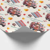 Aangepaste Schattigee Fun 3D Brandweerman Meisjes  Cadeaupapier (Hoek)