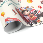 Aangepaste Schattigee Fun 3D Brandweerman Meisjes  Cadeaupapier (Rol Hoek)