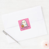 Aangepaste Schattigee Ghost met Halloween Snoep Tr Vierkante Sticker (Envelop)