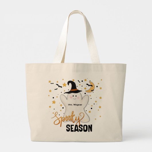 Aangepaste Schattigee Ghost Spooky Seizoen Grote Tote Bag (Achterkant)