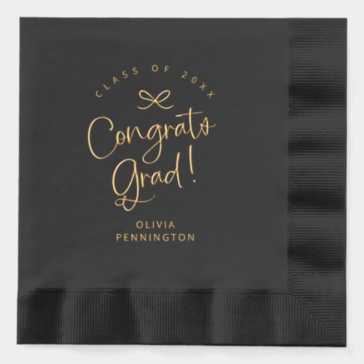 Aangepaste Schattigee Girly Bow Congrats Afstudeer Folie Servetten (Voorkant)