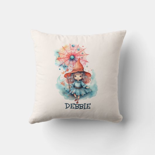 Aangepaste Schattigee Girly Pink Witch Waterverf H Kussen (Achterkant)