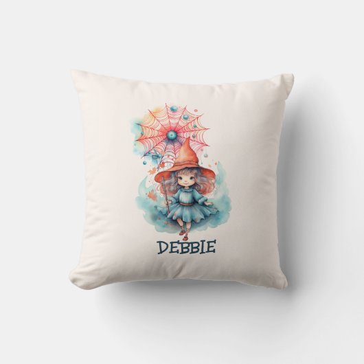 Aangepaste Schattigee Girly Pink Witch Waterverf H Kussen (Voorkant)