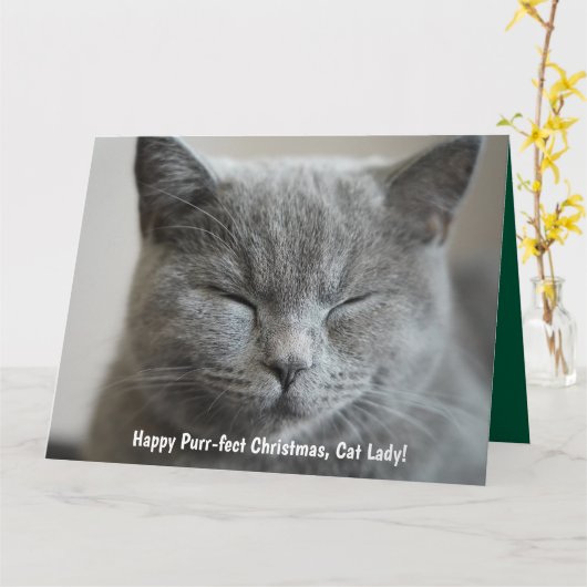 Aangepaste Schattigee Grijs Kat Foto Spint-fect Ke Kaart (Gele Bloem)